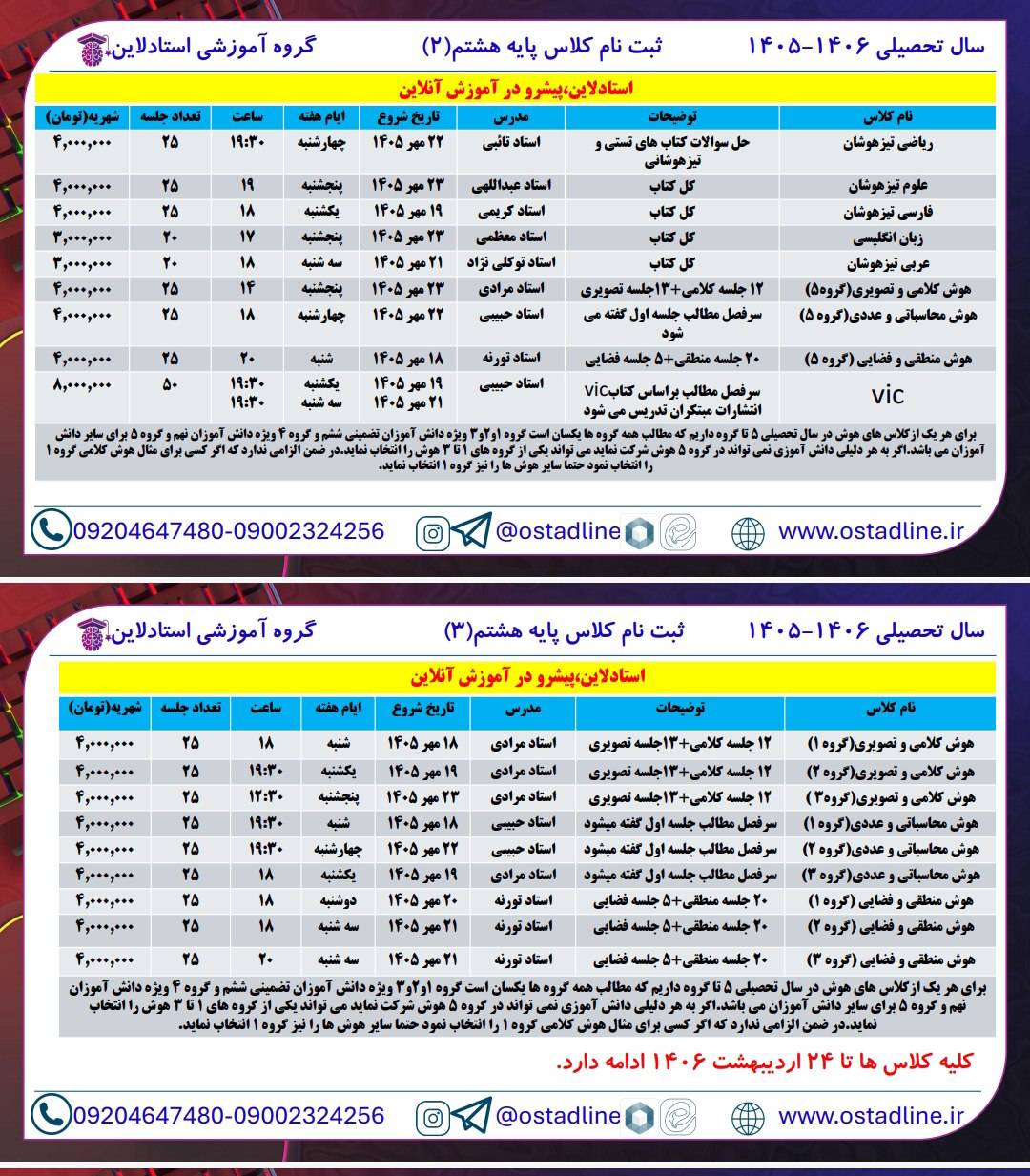 ثبت نام کلاس پایه هشتم